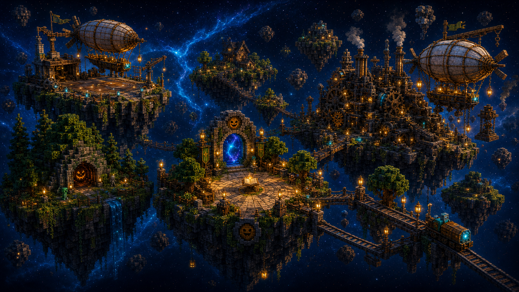 Космические Minecraft-острова: лобби, инженерная зона Create и остров исследования